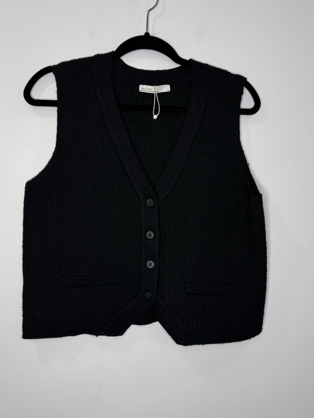 Oak + Fort Black Knit Button-Front Vest sz small casual minimalist